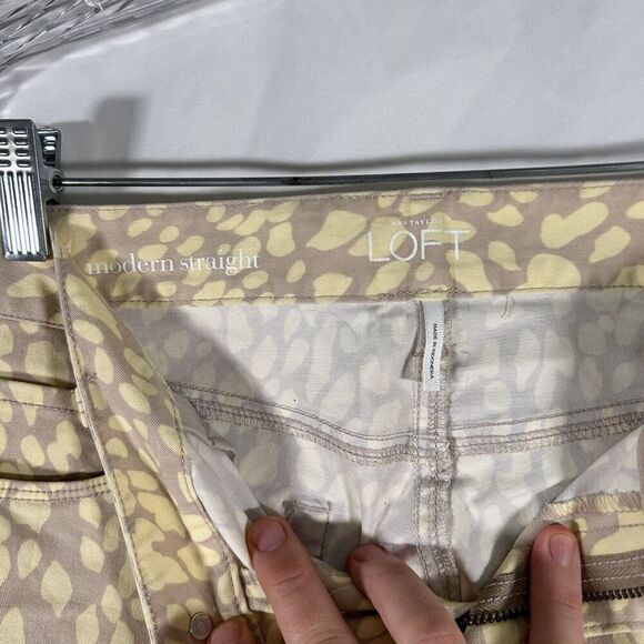 LOFT Pants Women's 4 Yellow Modern Straight Low Rise Rolled Hem Cotton Blend - Picture 5 of 10